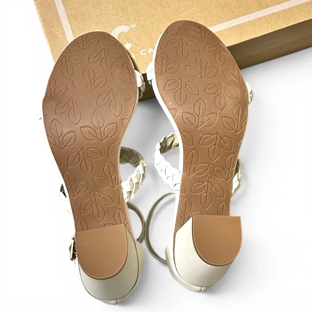 BC Footwear Wanna Be Off White Vegan Leather Braided Block Heel Sandals 8.5 - Picture 7 of 7